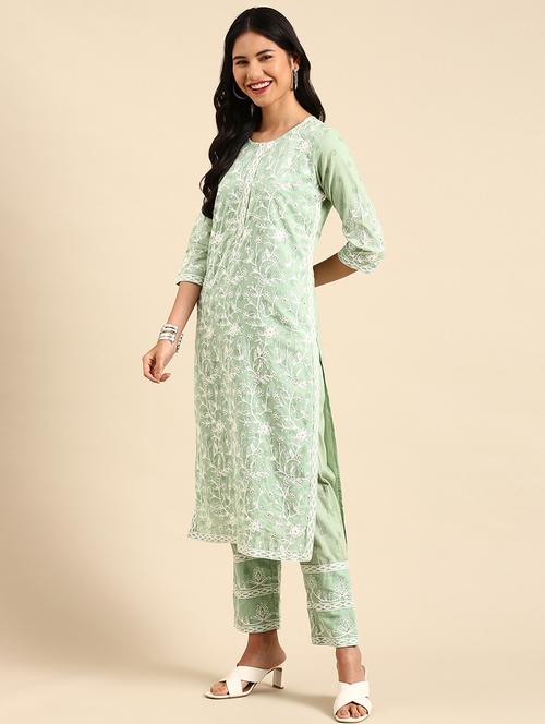 women embroidered three quater sleeve kurta pant set - 21550391 - Very Small Image - 1