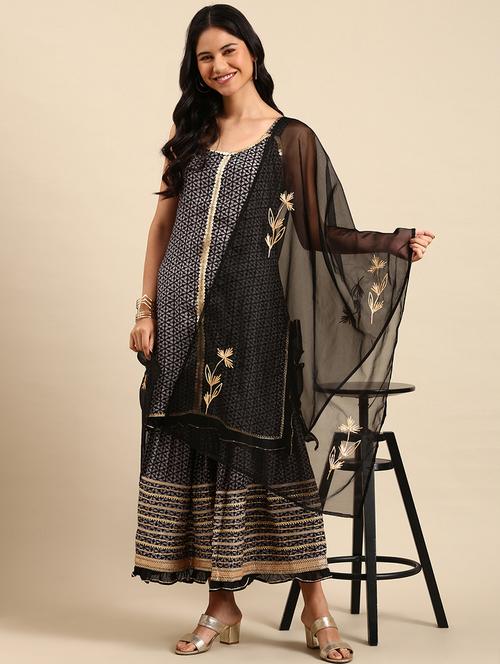 women black printed kurta sharara with dupatta set - 21550397 - Very Small Image - 1