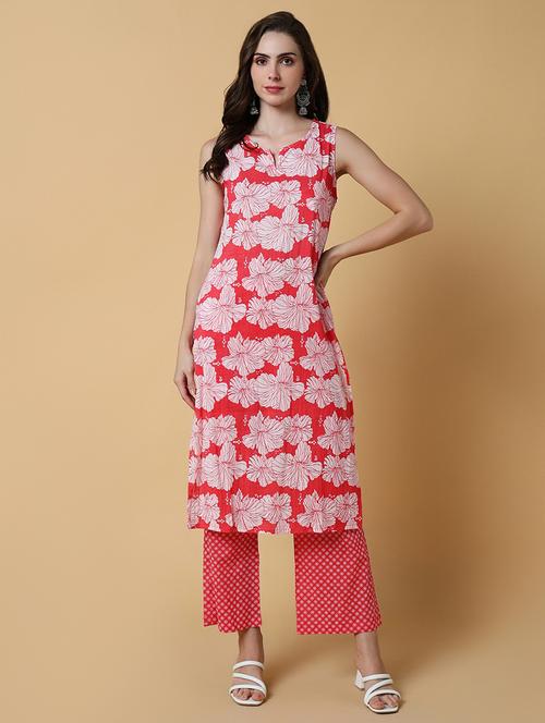 women floral printed round neck kurta pant set - 21550418 - Very Small Image - 1