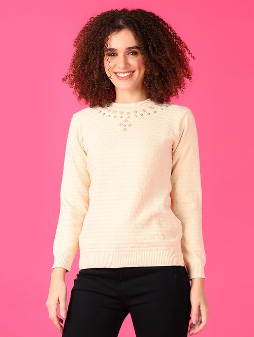 women beige long sleeve pullover sweater - 21550558 - Very Small Image - 1