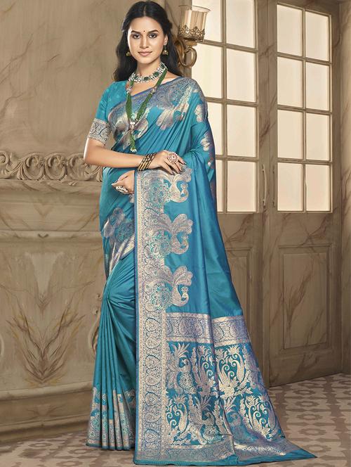 women zari work banarasi saree with blouse - 21551154 - Very Small Image - 1