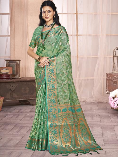 women zari work banarasi saree with blouse - 21551160 - Very Small Image - 1