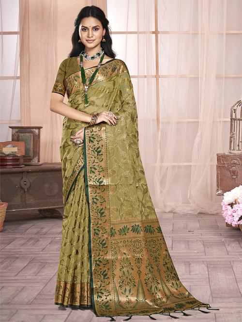 women zari work banarasi saree with blouse - 21551162 - Very Small Image - 1