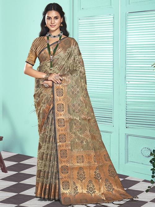 women zari work banarasi saree with blouse - 21551165 - Very Small Image - 1