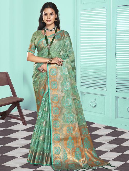 women zari work banarasi saree with blouse - 21551166 - Very Small Image - 1
