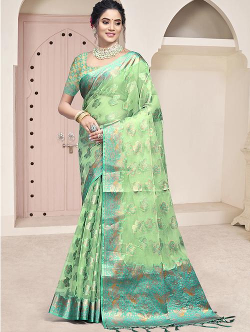 women zari work banarasi saree with blouse - 21551184 - Very Small Image - 1
