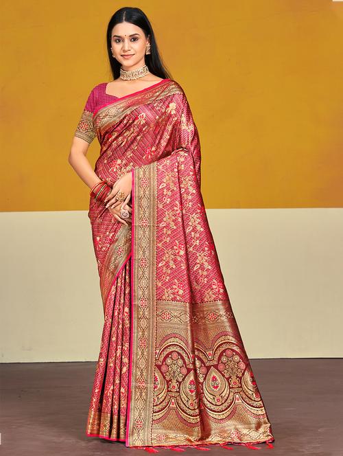 women zari work banarasi saree with blouse - 21551315 - Very Small Image - 1