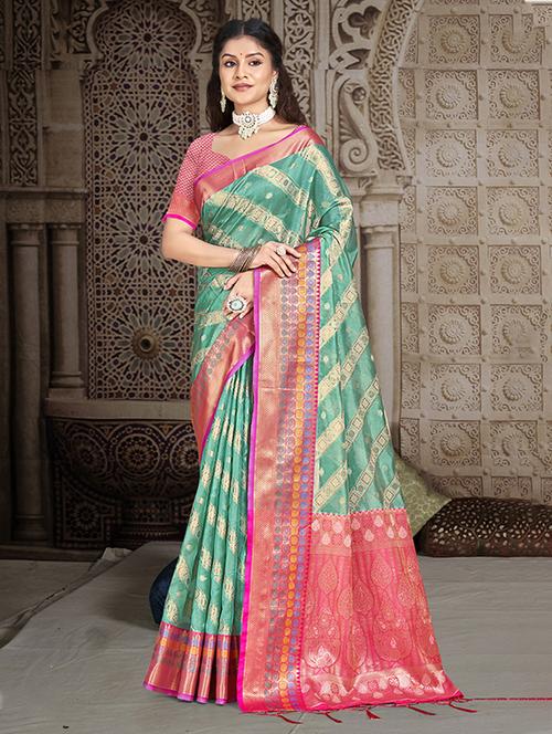 women zari work banarasi saree with blouse - 21551335 - Very Small Image - 1