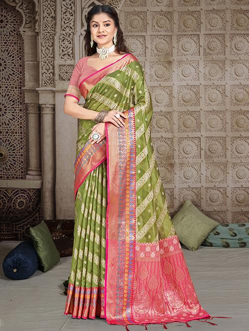women zari work banarasi saree with blouse - 21551337 - Very Small Image - 1