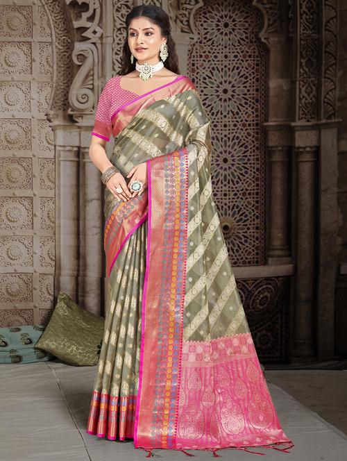 women zari work banarasi saree with blouse - 21551339 - Very Small Image - 1