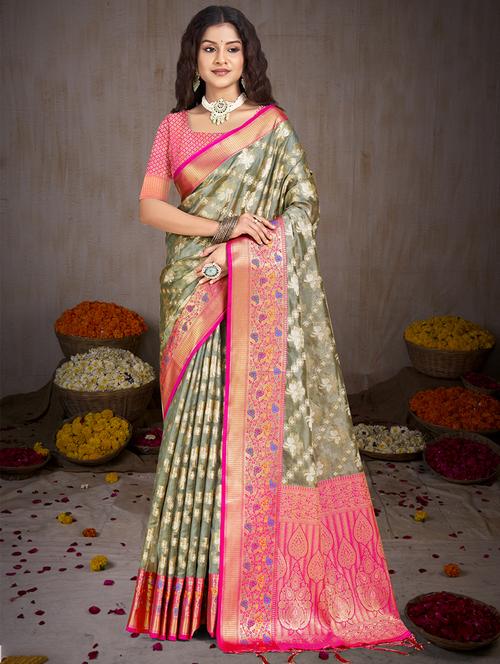 women zari work banarasi saree with blouse - 21551342 - Very Small Image - 1