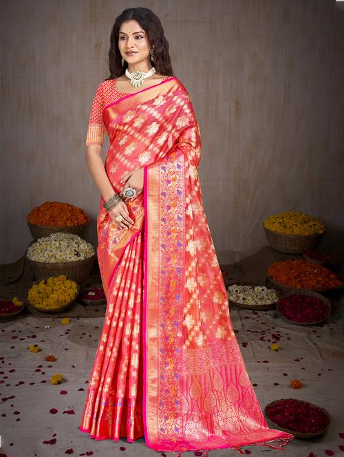 women zari work banarasi saree with blouse - 21551343 - Very Small Image - 1