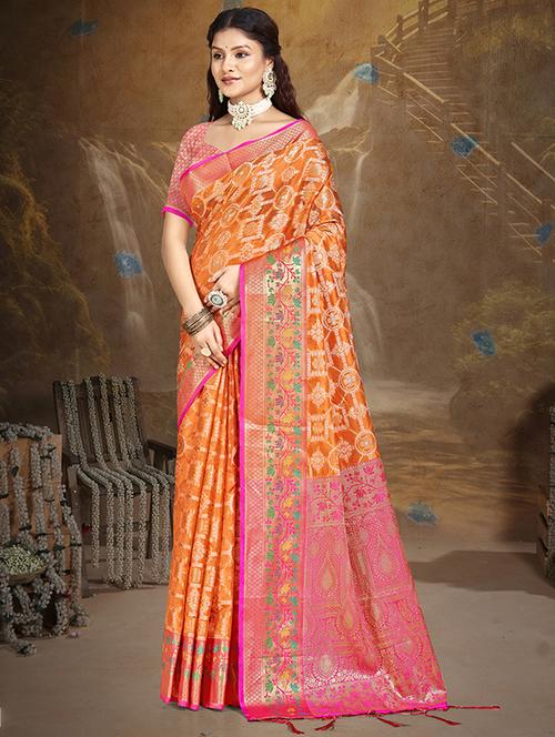 women zari work banarasi saree with blouse - 21551349 - Very Small Image - 1