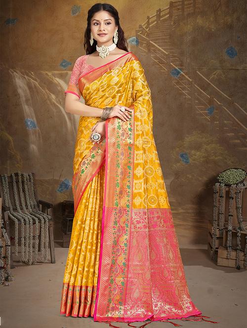 women zari work banarasi saree with blouse - 21551351 - Very Small Image - 1