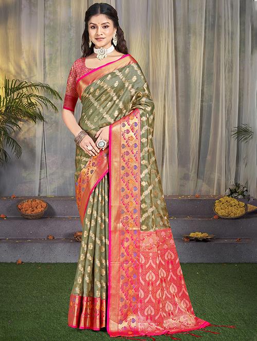 women zari work banarasi saree with blouse - 21551354 - Very Small Image - 1
