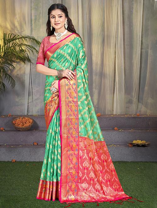 women zari work banarasi saree with blouse - 21551356 - Very Small Image - 1