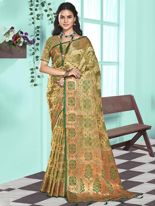 green organza handloom saree with blouse - 21551396 - Very Small Image - 1