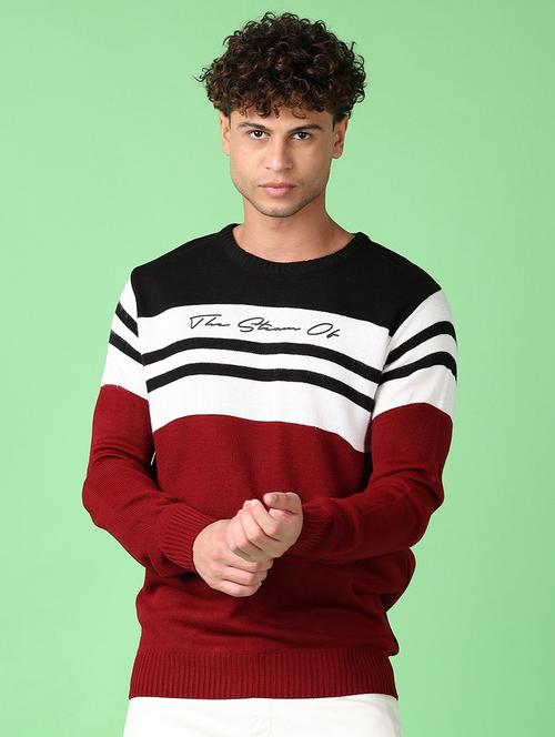 men long sleeves color block pullover - 21551516 - Very Small Image - 1
