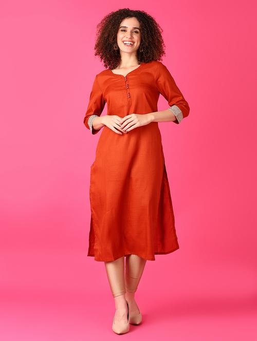 women solid three quarter sleeves straight kurta - 21552029 - Very Small Image - 1