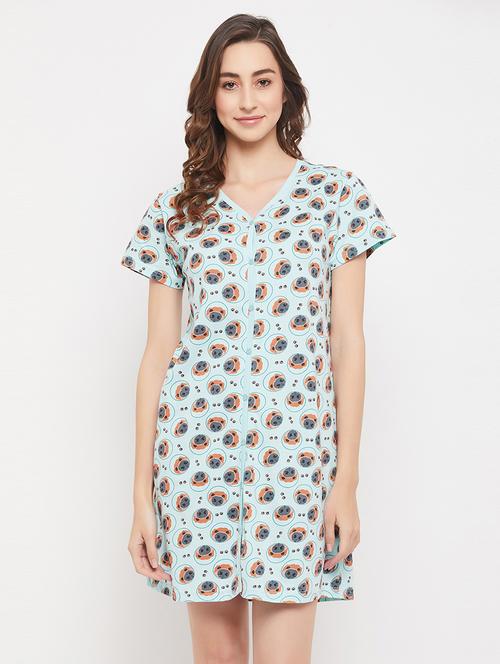 women printed v neck short sleeve nighty - 21552283 - Very Small Image - 1