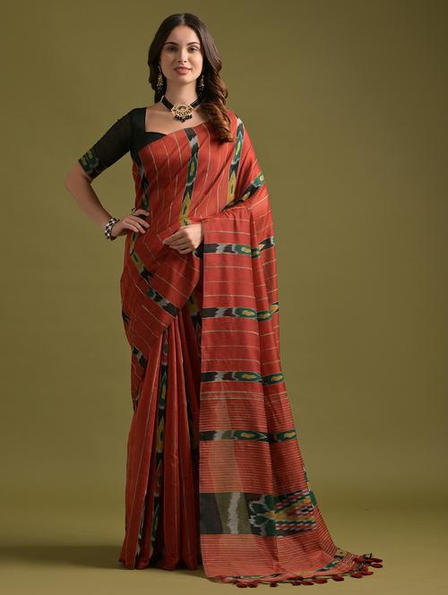 women striped ikat saree with blouse - 21552358 - Very Small Image - 1