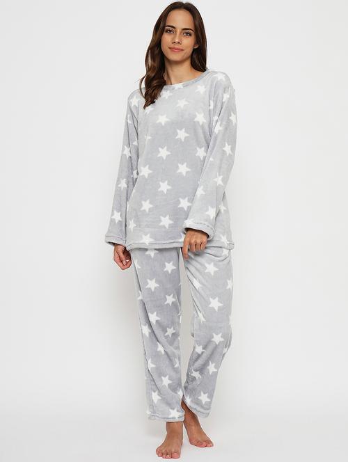 women printed fleece pyjama nightwear set - 21552795 - Very Small Image - 1