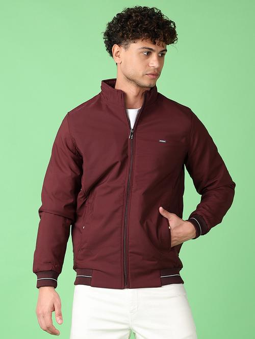 men maroon solid long sleeve casual jacket - 21553321 - Very Small Image - 1