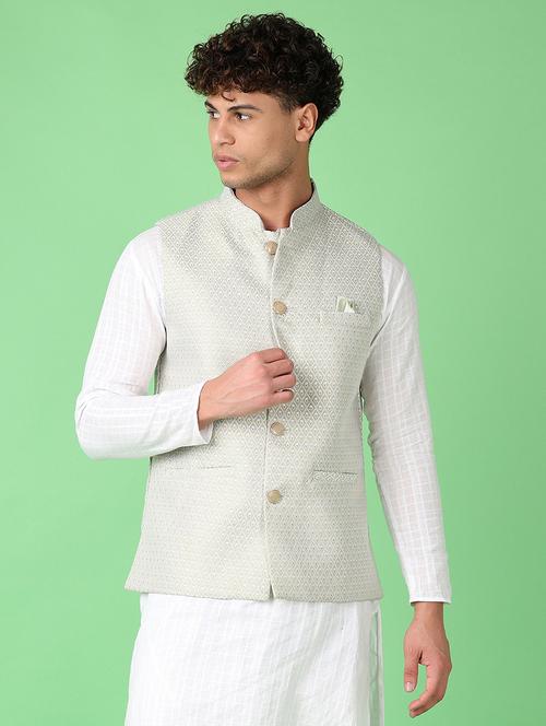 men self design mandarian neck nehru jacket - 21553330 - Very Small Image - 1