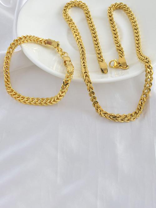 pack of 2 gold brass chain necklace & bracelet combo - 21553711 - Very Small Image - 1