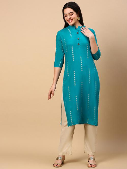 women printed mandarin collar straight kurta - 21553951 - Very Small Image - 1