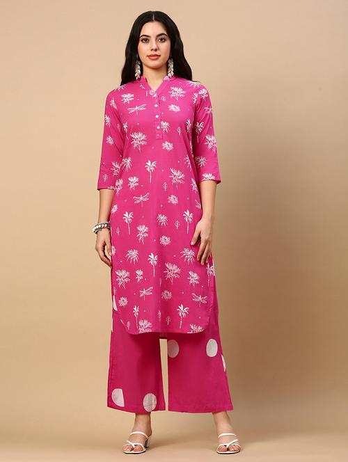 women floral printed mandarin neck kurta palazzo set - 21553978 - Very Small Image - 1
