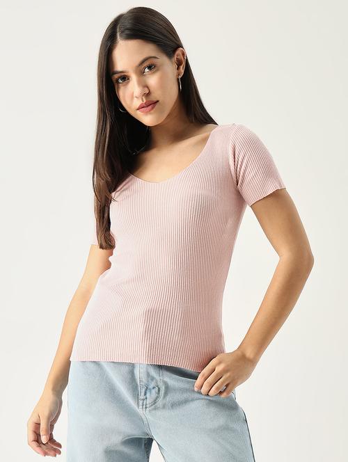 women solid pink fitted short sleeve top - 21554032 - Very Small Image - 1