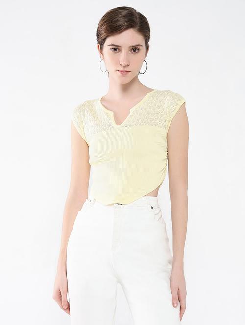 women yellow self-designed crop top - 21554085 - Very Small Image - 1