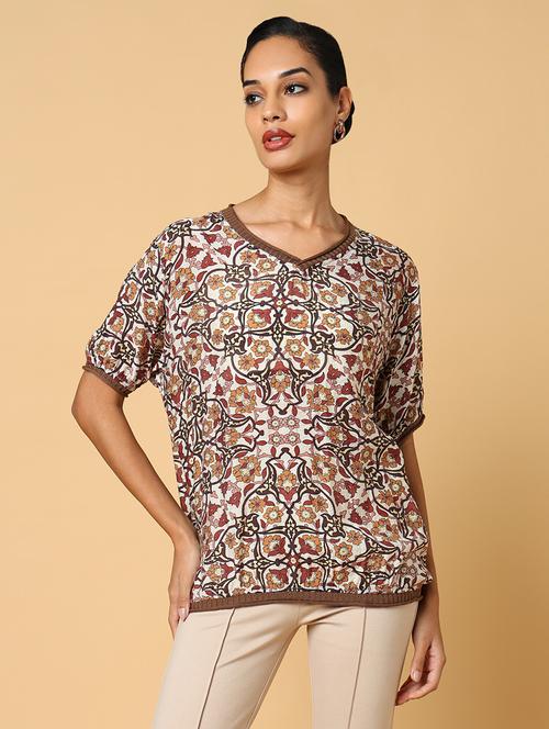 women brown printed regular top - 21554101 - Very Small Image - 1