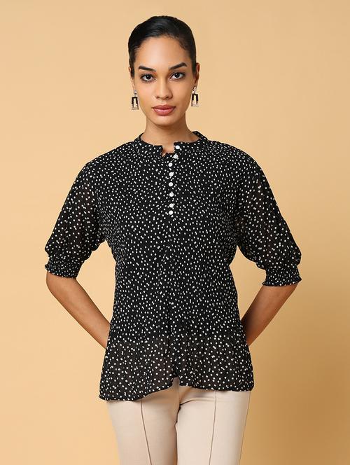 women black polka dot printed regular top - 21554105 - Very Small Image - 1