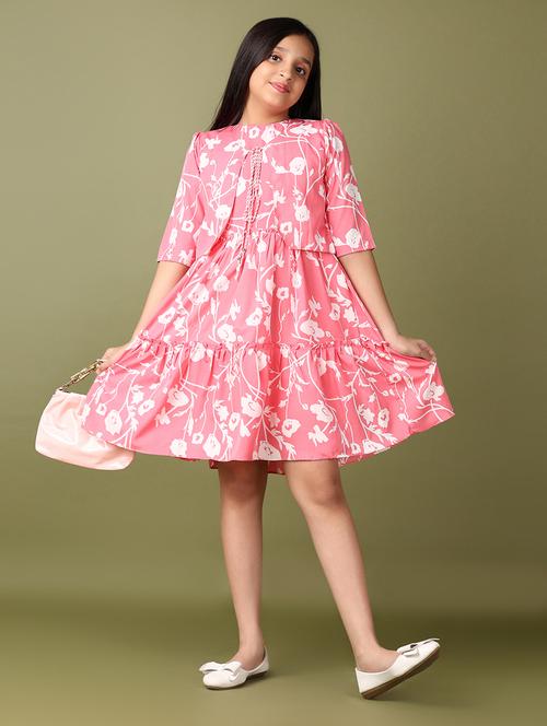 girls printed puff sleeves tiered dress - 21554812 - Very Small Image - 1