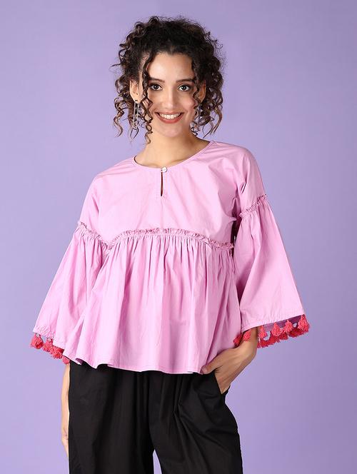 women solid key hole neck peplum top - 21554818 - Very Small Image - 1