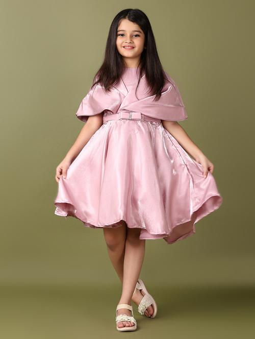 girls pink solid round neck frock - 21554832 - Very Small Image - 1