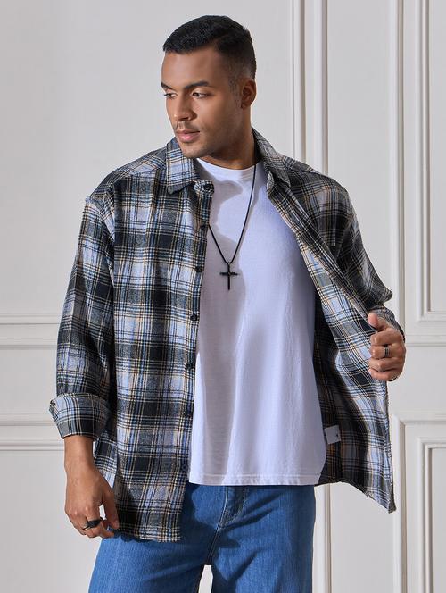 men checkered oversized casual shirt - 21555379 - Very Small Image - 1