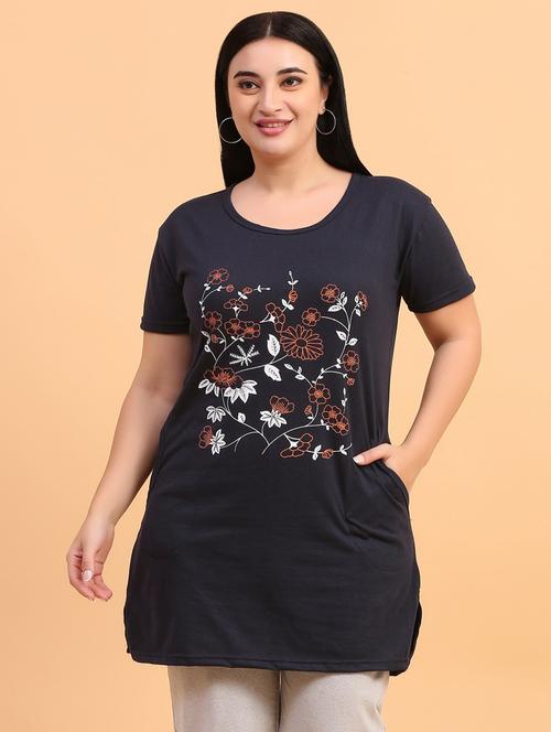 women black floral printed oversized t-shirt - 21555499 - Very Small Image - 1