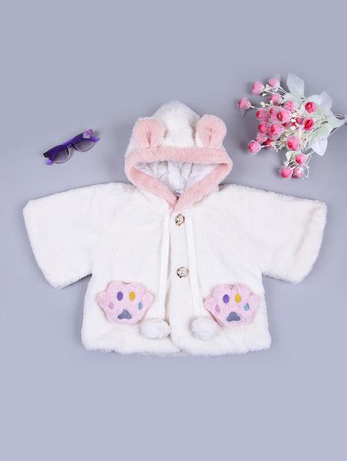 girls white solid long sleeve hooded coat - 21556278 - Very Small Image - 1