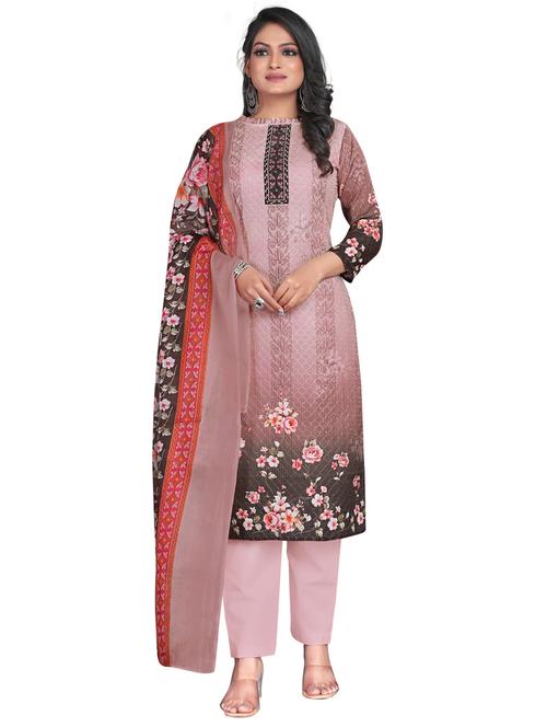 women pink floral printed unstitched suit - 21557083 - Very Small Image - 1
