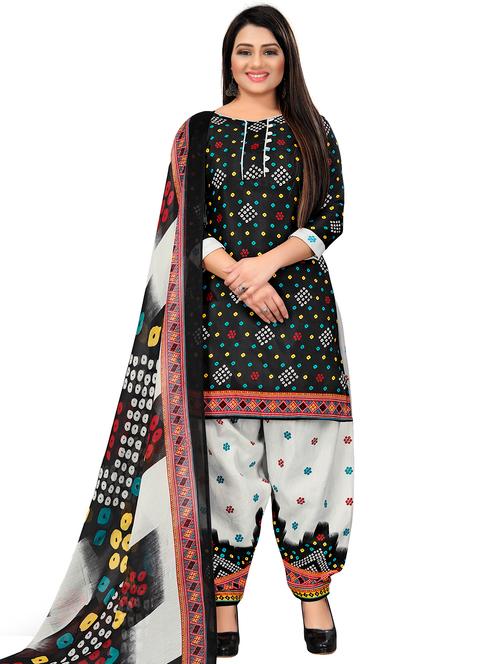 women black printed unstitched suit - 21557121 - Very Small Image - 1