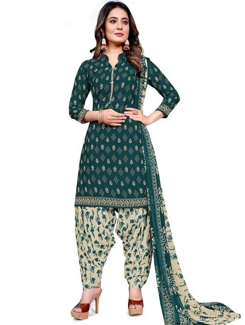 women green printed unstitched suit - 21557142 - Very Small Image - 1