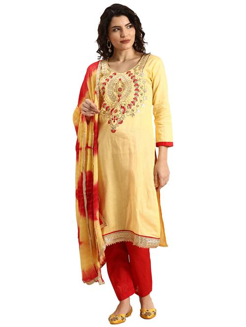 women solid with work unstitched suit - 21557223 - Very Small Image - 1