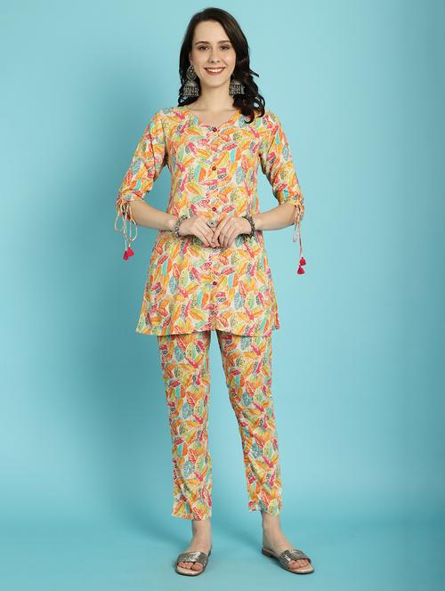women printed v neck co-ord sets - 21557485 - Very Small Image - 1