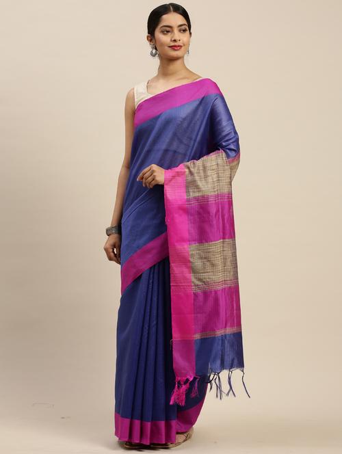 women blue self design handloom saree - 21557555 - Very Small Image - 1