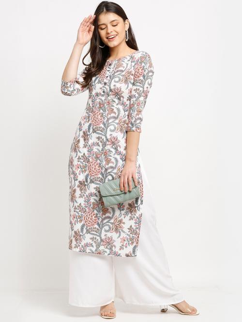 women three quarter sleeve straight kurta - 21557620 - Very Small Image - 1