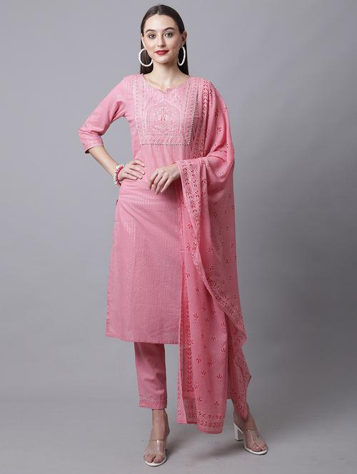 women three quarter sleeve kurta pant with dupatta set - 21558271 - Very Small Image - 1