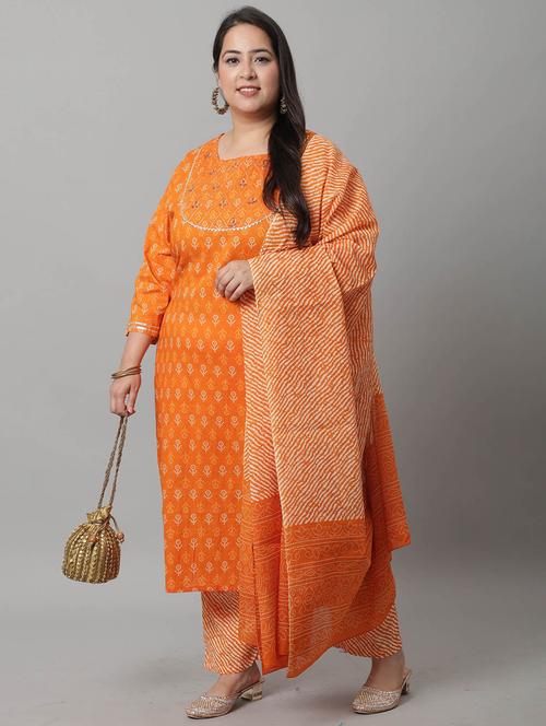 women plus size printed kurta pant set with dupatta - 21558357 - Very Small Image - 1